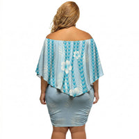 Hawaii Queen Liliuokalani Off Shoulder Short Dress Blue Lei Pua Kalaunu LT05 - Polynesian Pride