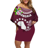 Personalized Cook Islands Mangaia Off Shoulder Short Dress Coat Of Arms Plumeria Polynesian Turtle LT05 Women Pink - Polynesian Pride