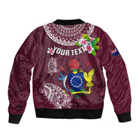 Personalized Cook Islands Mangaia Sleeve Zip Bomber Jacket Coat Of Arms Plumeria Polynesian Turtle LT05 - Polynesian Pride