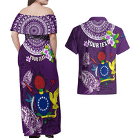 Personalized Cook Islands Rarotonga Couples Matching Off Shoulder Maxi Dress and Hawaiian Shirt Coat Of Arms Plumeria Polynesian Turtle LT05 - Polynesian Pride