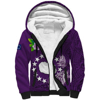 Personalized Cook Islands Rarotonga Sherpa Hoodie Coat Of Arms Plumeria Polynesian Turtle LT05 Unisex Purple - Polynesian Pride