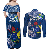 Personalized Cook Islands Pukapuka Couples Matching Off Shoulder Maxi Dress and Long Sleeve Button Shirts Coat Of Arms Plumeria Polynesian Turtle LT05 - Polynesian Pride