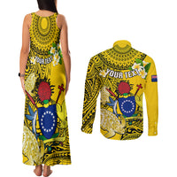Personalized Cook Islands Aitutaki Couples Matching Tank Maxi Dress and Long Sleeve Button Shirts Coat Of Arms Plumeria Polynesian Turtle LT05 - Polynesian Pride