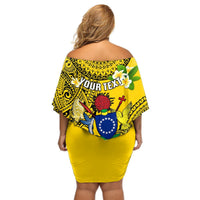 Personalized Cook Islands Aitutaki Off Shoulder Short Dress Coat Of Arms Plumeria Polynesian Turtle LT05 - Polynesian Pride