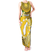 Personalized Cook Islands Aitutaki Tank Maxi Dress Coat Of Arms Plumeria Polynesian Turtle LT05 Women Yellow - Polynesian Pride