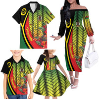 Vanuatu Constitution Day Family Matching Off The Shoulder Long Sleeve Dress and Hawaiian Shirt Long Live Vanuatu - Polynesian Pride