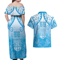 Fiji Day Couples Matching Off Shoulder Maxi Dress and Hawaiian Shirt 55th Anniversary Forever Fiji - Polynesian Pride