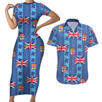 Fiji Masi Tapa Couples Matching Short Sleeve Bodycon Dress and Hawaiian Shirt Coat Of Arms - Polynesian Pride