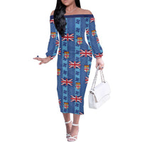 Fiji Masi Tapa Family Matching Off The Shoulder Long Sleeve Dress and Hawaiian Shirt Coat Of Arms - Polynesian Pride