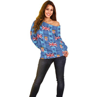 Fiji Masi Tapa Off Shoulder Sweater Coat Of Arms - Polynesian Pride