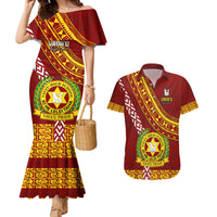 Custom Vavau High School Couples Matching Mermaid Dress and Hawaiian Shirt Tongan Kupesi Pattern LT05 Red - Polynesian Pride