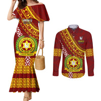 Custom Vavau High School Couples Matching Mermaid Dress and Long Sleeve Button Shirts Tongan Kupesi Pattern LT05 Red - Polynesian Pride