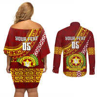 Custom Vavau High School Couples Matching Off Shoulder Short Dress and Long Sleeve Button Shirts Tongan Kupesi Pattern LT05 - Polynesian Pride