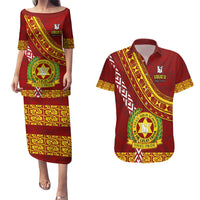 Custom Vavau High School Couples Matching Puletasi Dress and Hawaiian Shirt Tongan Kupesi Pattern LT05 Red - Polynesian Pride