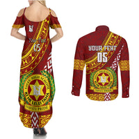 Custom Vavau High School Couples Matching Summer Maxi Dress and Long Sleeve Button Shirts Tongan Kupesi Pattern LT05 - Polynesian Pride