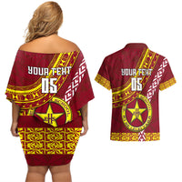 Custom Eua High School Couples Matching Off Shoulder Short Dress and Hawaiian Shirt Tongan Kupesi Pattern LT05 - Polynesian Pride