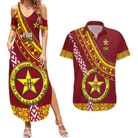 Custom Eua High School Couples Matching Summer Maxi Dress and Hawaiian Shirt Tongan Kupesi Pattern LT05 Red - Polynesian Pride