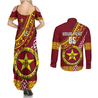 Custom Eua High School Couples Matching Summer Maxi Dress and Long Sleeve Button Shirts Tongan Kupesi Pattern LT05 - Polynesian Pride