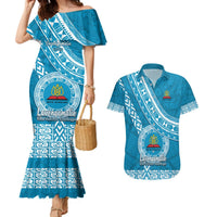 Custom Lavengamalie College Couples Matching Mermaid Dress and Hawaiian Shirt Tongan Kupesi Pattern LT05 Blue - Polynesian Pride