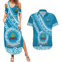 Custom Lavengamalie College Couples Matching Summer Maxi Dress and Hawaiian Shirt Tongan Kupesi Pattern LT05 Blue - Polynesian Pride