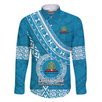 Custom Lavengamalie College Family Matching Mermaid Dress and Hawaiian Shirt Tongan Kupesi Pattern LT05 Dad's Shirt - Long Sleeve Blue - Polynesian Pride