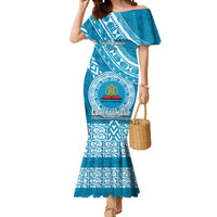 Custom Lavengamalie College Mermaid Dress Tongan Kupesi Pattern LT05 Women Blue - Polynesian Pride