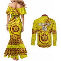 Custom Tonga High School Couples Matching Mermaid Dress and Long Sleeve Button Shirts Tongan Kupesi Pattern LT05 - Polynesian Pride
