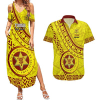 Custom Tonga High School Couples Matching Summer Maxi Dress and Hawaiian Shirt Tongan Kupesi Pattern LT05 Yellow - Polynesian Pride