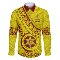 Custom Tonga High School Family Matching Tank Maxi Dress and Hawaiian Shirt Tongan Kupesi Pattern LT05 Dad's Shirt - Long Sleeve Yellow - Polynesian Pride