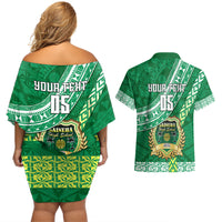 Custom Saineha High School Couples Matching Off Shoulder Short Dress and Hawaiian Shirt Tongan Kupesi Pattern LT05 - Polynesian Pride
