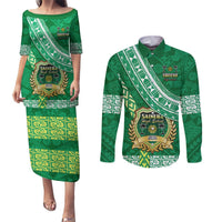 Custom Saineha High School Couples Matching Puletasi Dress and Long Sleeve Button Shirts Tongan Kupesi Pattern LT05 Green - Polynesian Pride