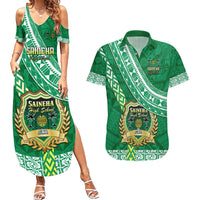 Custom Saineha High School Couples Matching Summer Maxi Dress and Hawaiian Shirt Tongan Kupesi Pattern LT05 Green - Polynesian Pride