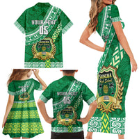 Custom Saineha High School Family Matching Short Sleeve Bodycon Dress and Hawaiian Shirt Tongan Kupesi Pattern LT05 - Polynesian Pride
