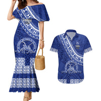 Custom Tupou College Couples Matching Mermaid Dress and Hawaiian Shirt Tongan Kupesi Pattern LT05 Blue - Polynesian Pride