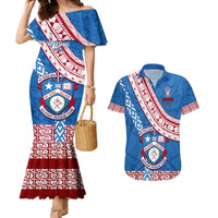 Custom Apifoou College Couples Matching Mermaid Dress and Hawaiian Shirt Tongan Kupesi Pattern LT05 Blue - Polynesian Pride