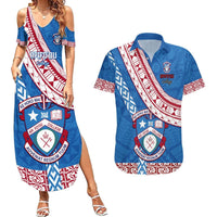 Custom Apifoou College Couples Matching Summer Maxi Dress and Hawaiian Shirt Tongan Kupesi Pattern LT05 Blue - Polynesian Pride