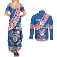 Custom Apifoou College Couples Matching Summer Maxi Dress and Long Sleeve Button Shirts Tongan Kupesi Pattern LT05 - Polynesian Pride