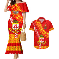 Custom Kolisi Tonga Couples Matching Mermaid Dress and Hawaiian Shirt Tongan Kupesi Pattern LT05 Red - Polynesian Pride