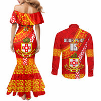 Custom Kolisi Tonga Couples Matching Mermaid Dress and Long Sleeve Button Shirts Tongan Kupesi Pattern LT05 - Polynesian Pride