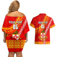 Custom Kolisi Tonga Couples Matching Off Shoulder Short Dress and Hawaiian Shirt Tongan Kupesi Pattern LT05 - Polynesian Pride