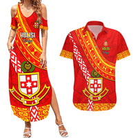Custom Kolisi Tonga Couples Matching Summer Maxi Dress and Hawaiian Shirt Tongan Kupesi Pattern LT05 Red - Polynesian Pride