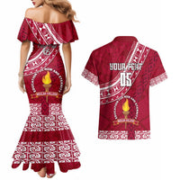 Custom Beulah College Couples Matching Mermaid Dress and Hawaiian Shirt Tongan Kupesi Pattern LT05 - Polynesian Pride