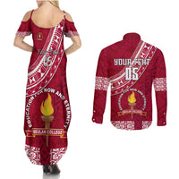 Custom Beulah College Couples Matching Summer Maxi Dress and Long Sleeve Button Shirts Tongan Kupesi Pattern LT05 - Polynesian Pride