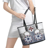 Hawaii Leather Tote Bag Barkcloth Pattern Vintage Style LT05 - Polynesian Pride