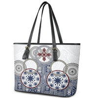 Hawaii Leather Tote Bag Barkcloth Pattern Vintage Style LT05 - Polynesian Pride