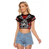 Aotearoa Mana Maori Raglan Cropped T Shirt Toitu Te Tiriti LT05 Female Black - Polynesian Pride