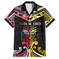 Niue And Aotearoa Family Matching Summer Maxi Dress and Hawaiian Shirt Together For Te Tiriti O Waitangi LT05 Dad's Shirt - Short Sleeve Black - Polynesian Pride