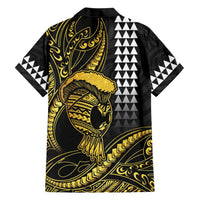 Hawaii Ikaika Warrior Helmet Family Matching Short Sleeve Bodycon Dress and Hawaiian Shirt Gold Style