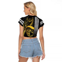 Hawaii Ikaika Warrior Helmet Raglan Cropped T Shirt Gold Style LT05 - Polynesian Pride