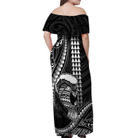 Hawaii Ikaika Warrior Helmet Off Shoulder Maxi Dress Black Tribal Tattoo